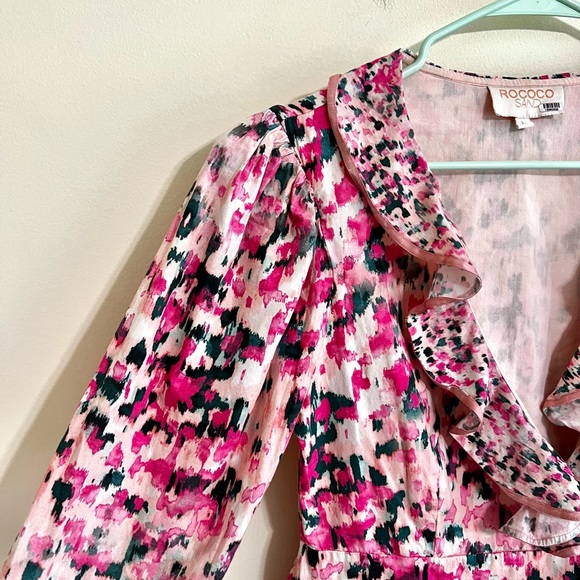 Rococo Sand Pink Long Sleeve Mimi Mini Wrap Dress Sz L - Picture 5 of 9